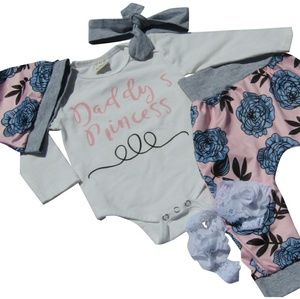 Infant baby girl 4 piece flower print clothing set